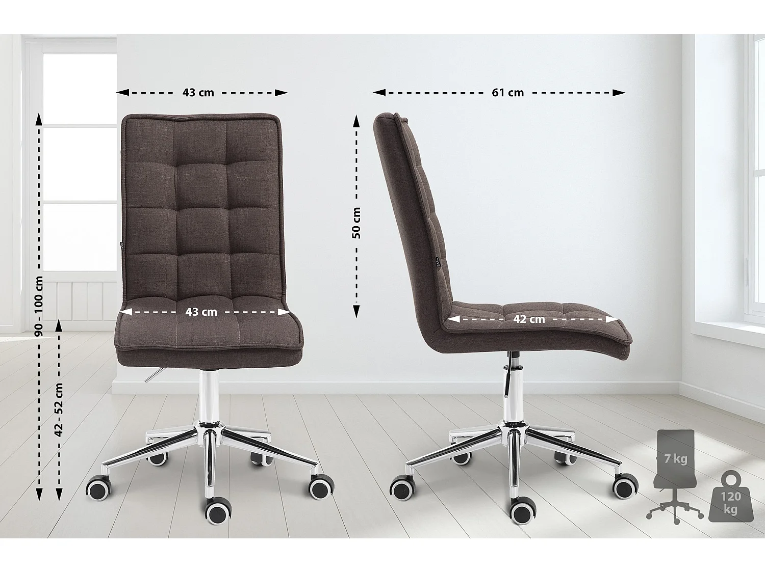 Chaise de bureau - Tissu & Métal chromé - Gris foncé - Peking V2