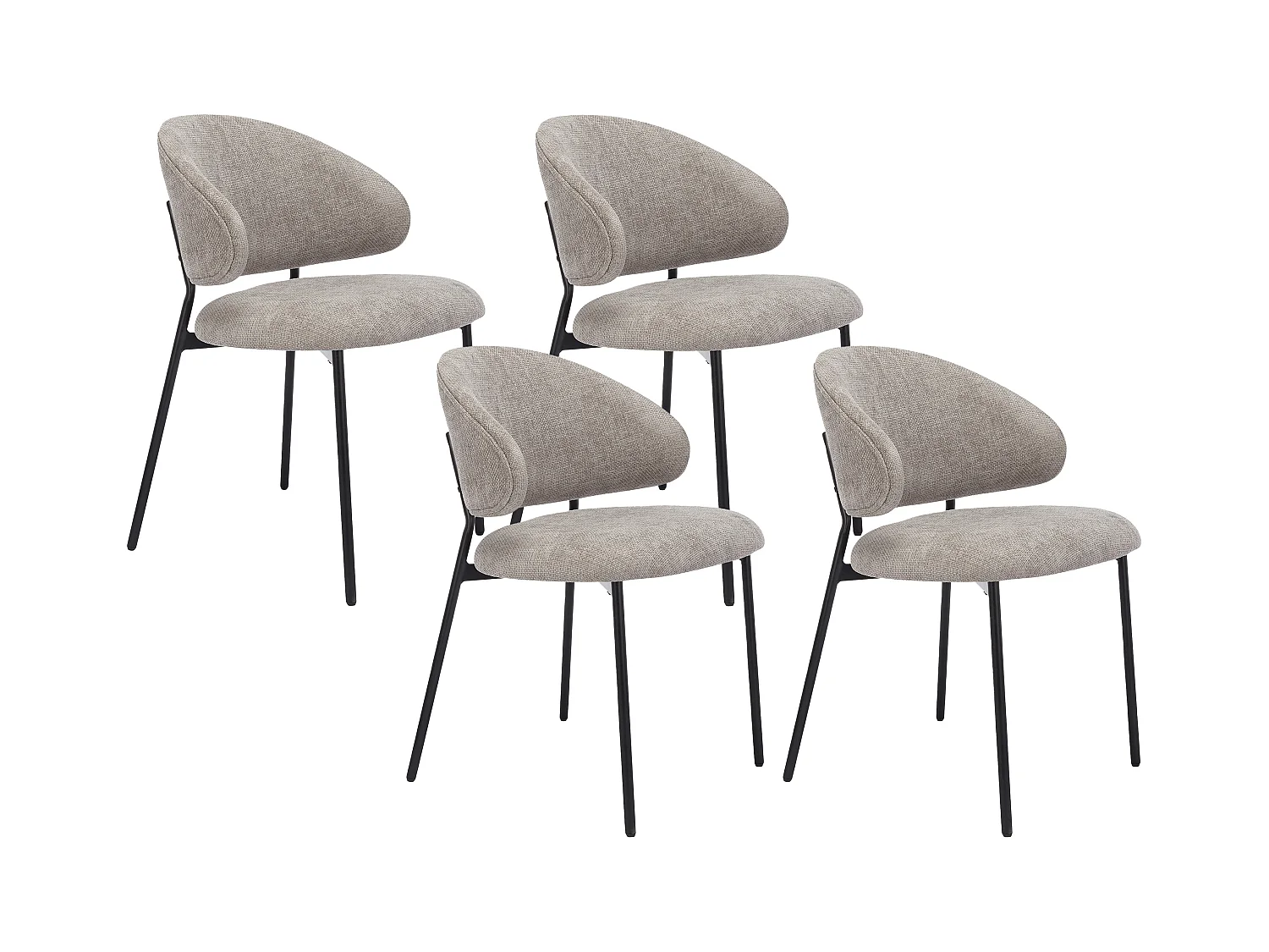 Lot de 4 chaises en tissu texturé et métal noir - Taupe - VOSINIA