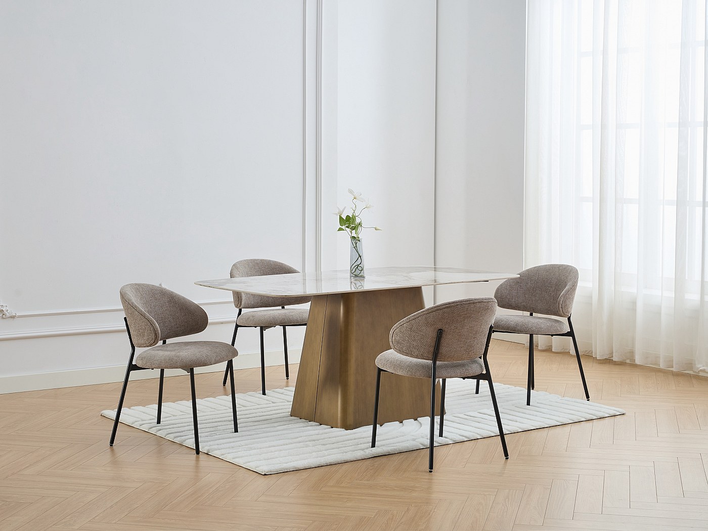 Lot de 4 chaises en tissu texturé et métal noir - Taupe - VOSINIA