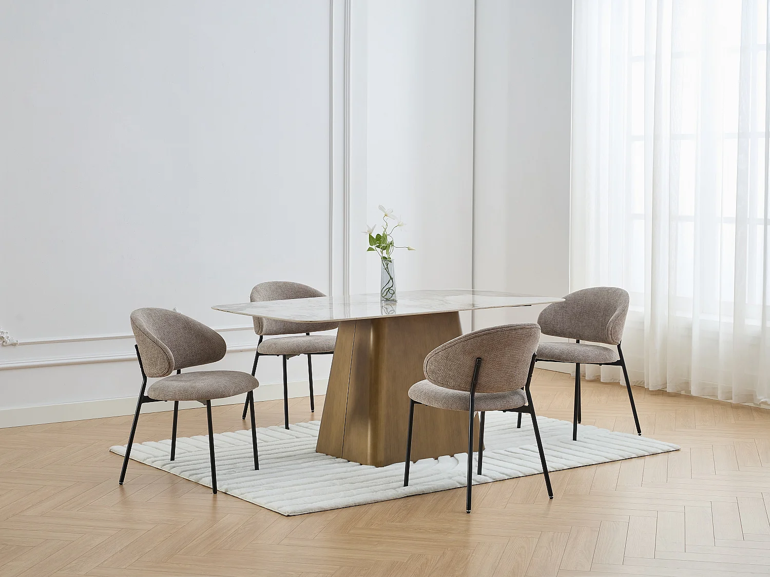 Stuhl 4er-Set - Strukturstoff & schwarzes Metall - Taupe - VOSINIA