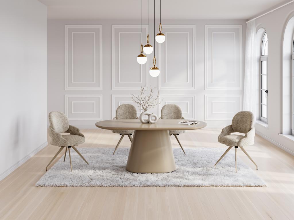 Lot de 2 chaises pivotantes en tissu tweed et métal taupe - Crème - VALIANA