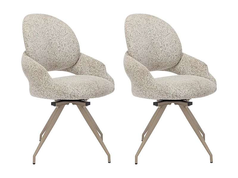 Set van 2 draaistoelen in tweed en taupe metaal - Crème - VALIANA