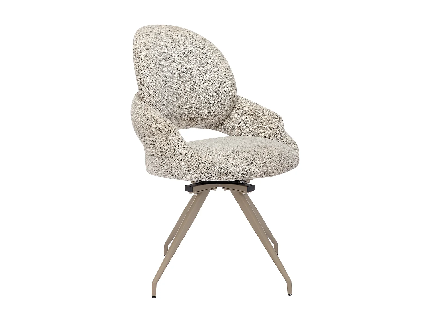 Drehstuhl 2er-Set - Tweed-Stoff & taupefarbenes Metall - Cremefarben - VALIANA