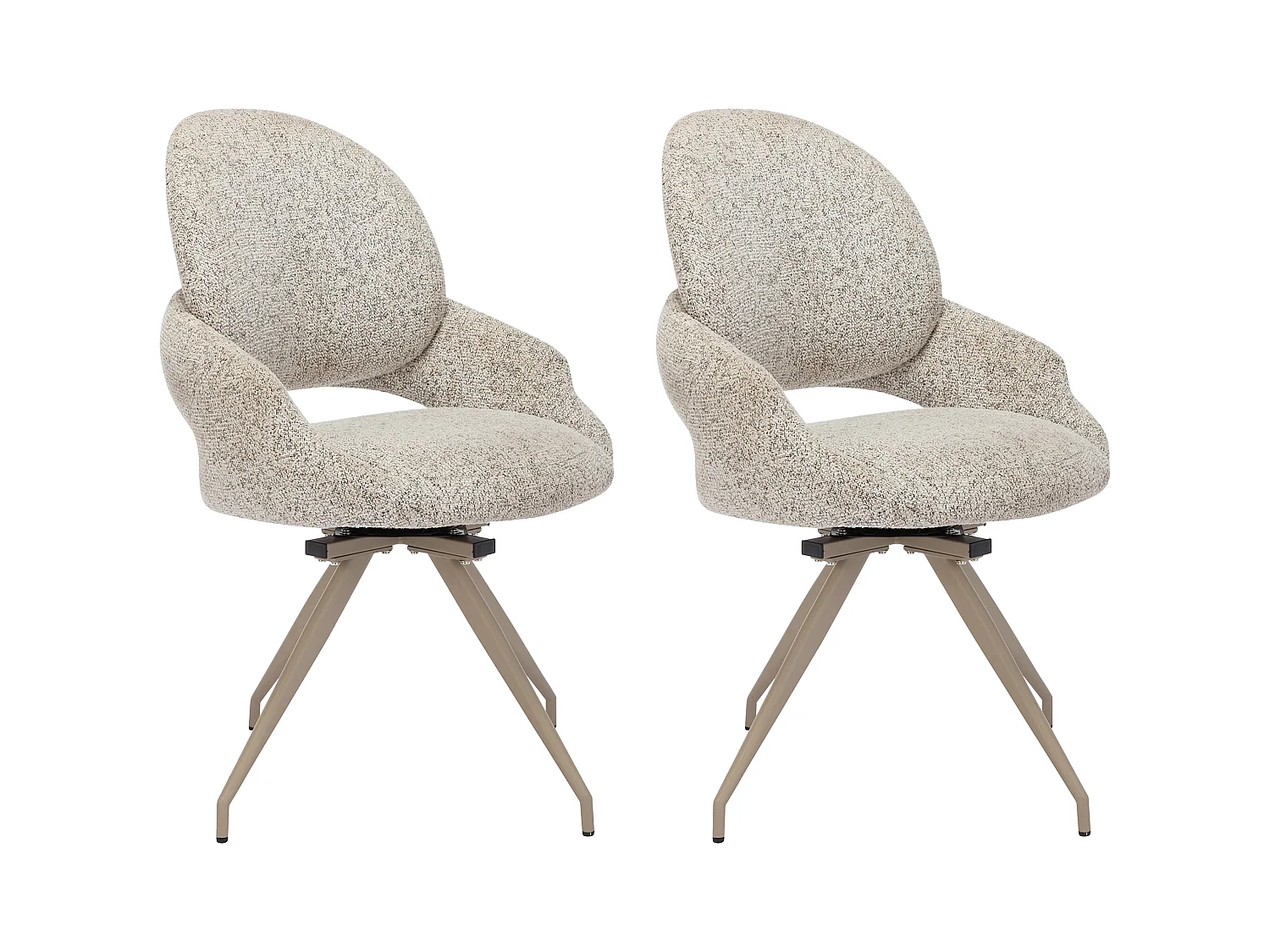 Lote de 2 sillas giratorias de tweed y metal color topo - Crema - VALIANA