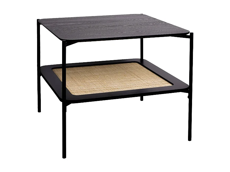 Mesa de centro cuadrada con tablero doble efecto madera y caña negro