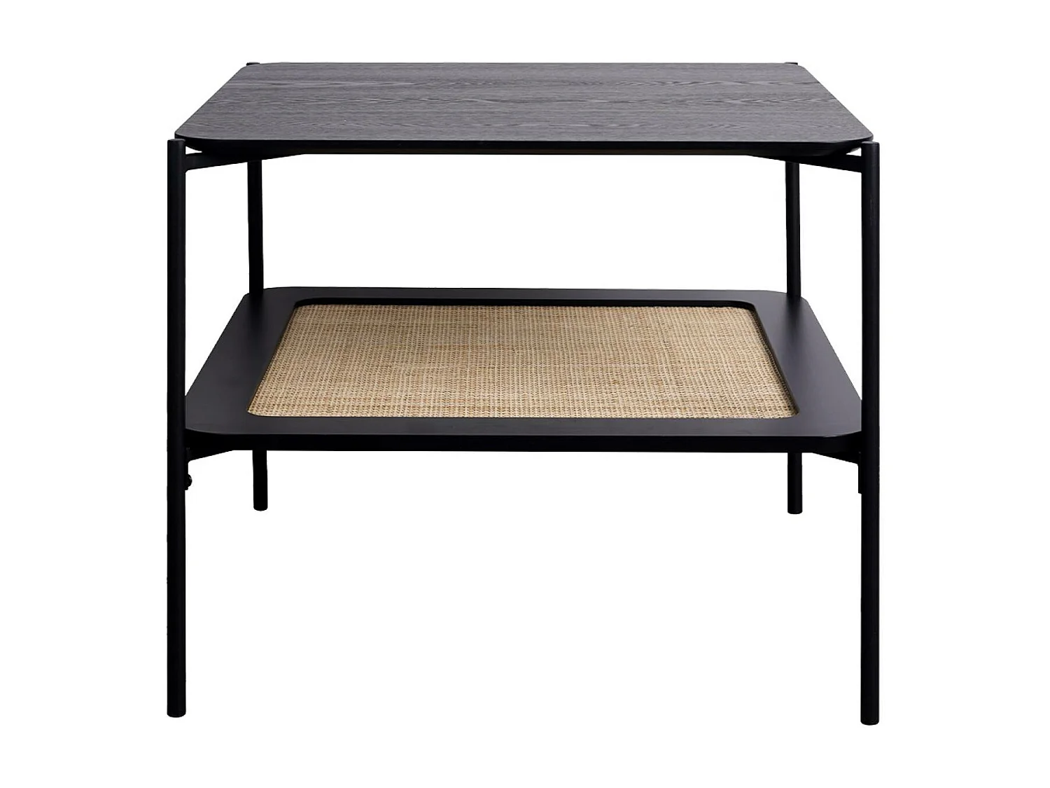 Mesa de centro cuadrada con tablero doble efecto madera y caña negro