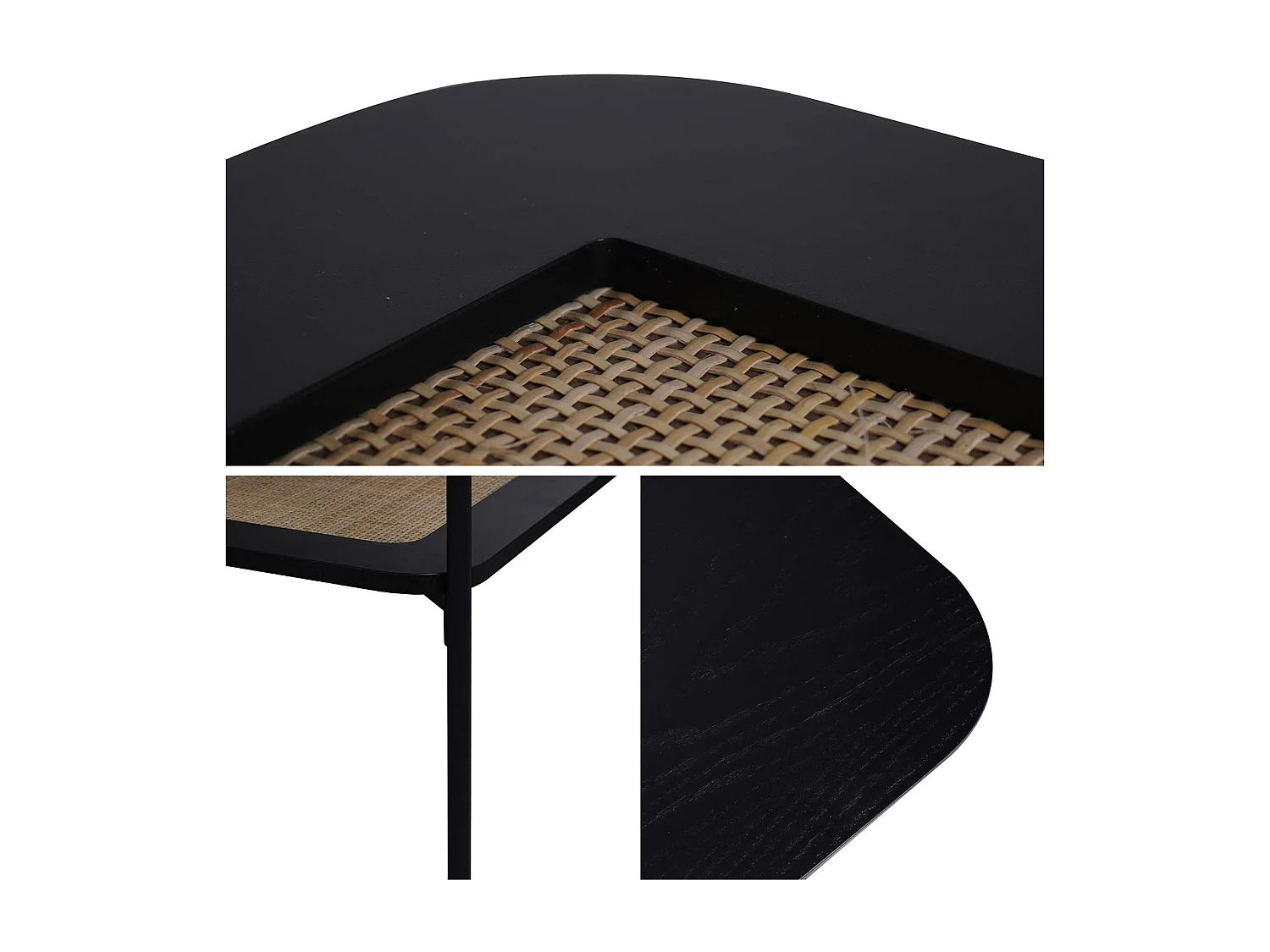 Tavolino quadrato con doppio piano effetto legno e canna da zucchero,