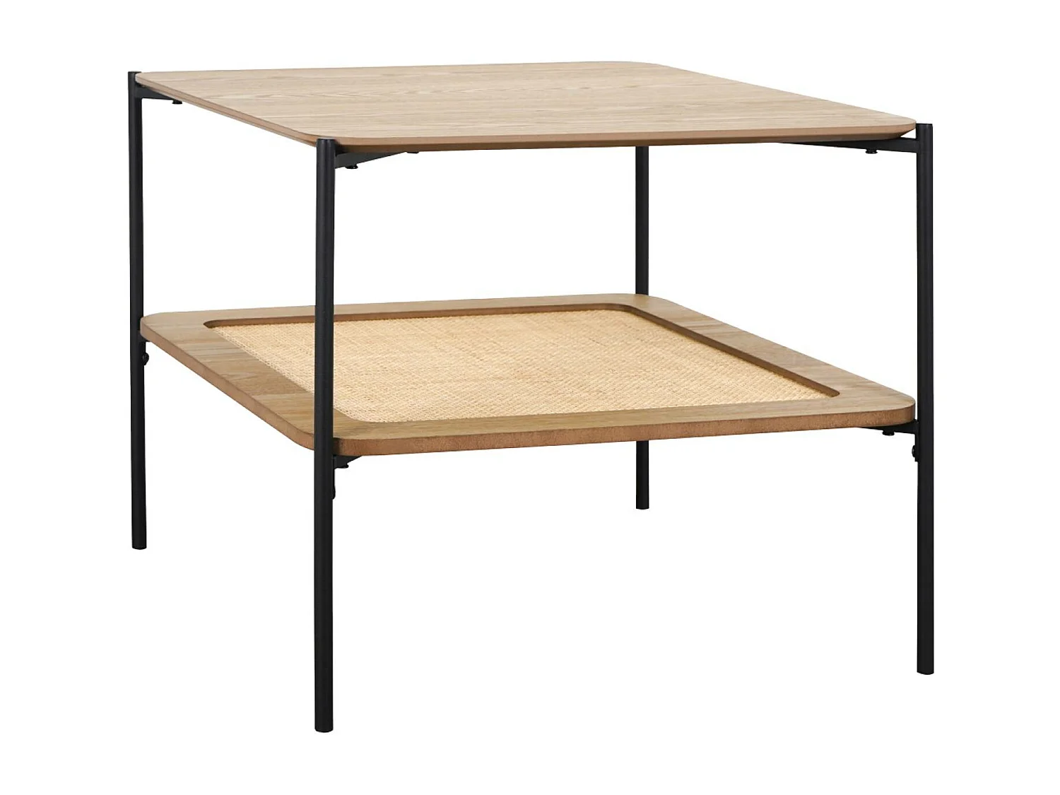 Mesa de centro cuadrada con tablero doble efecto madera y caña natural