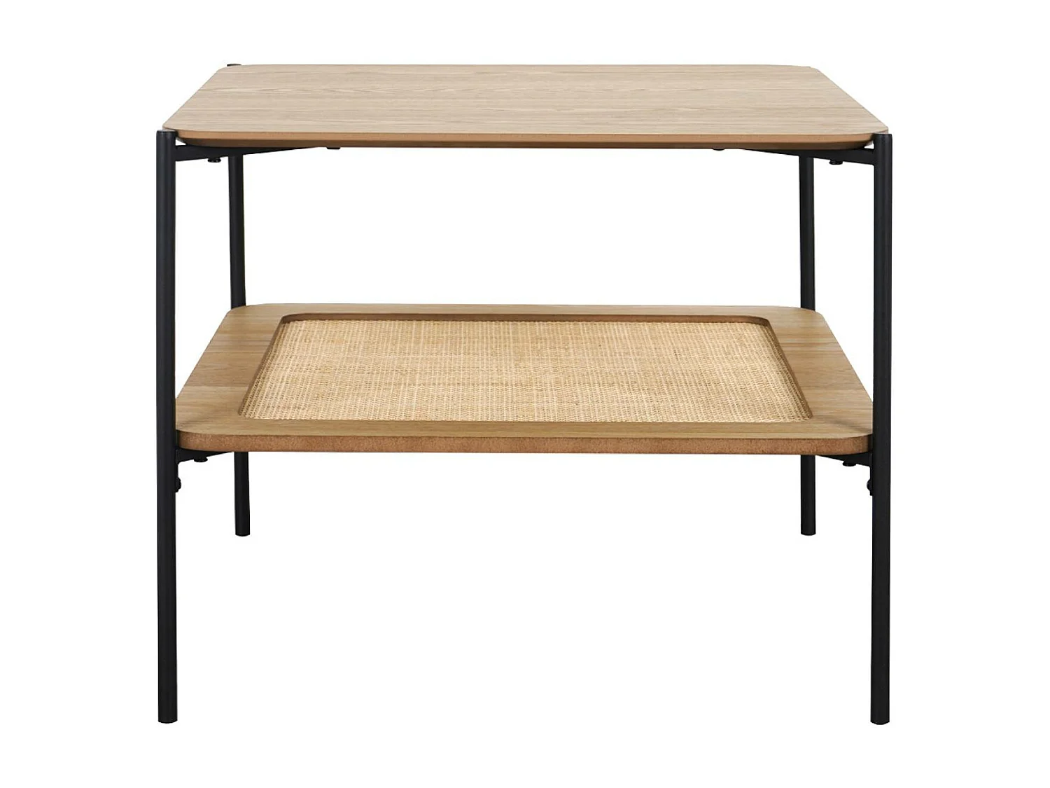 Mesa de centro cuadrada con tablero doble efecto madera y caña natural