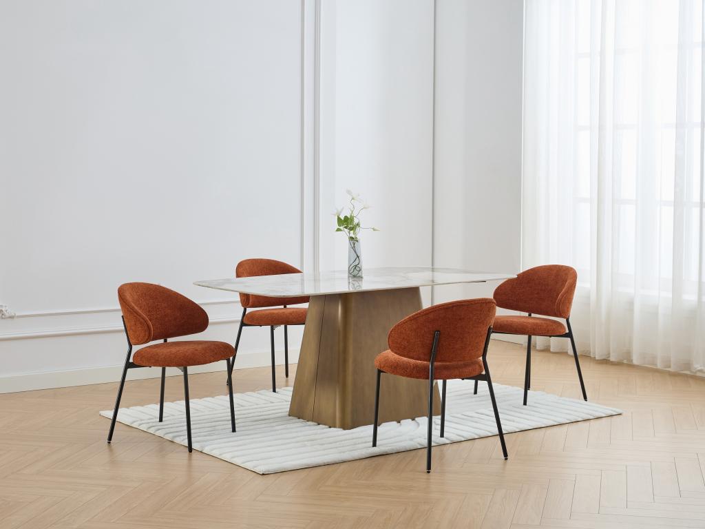Lot de 4 chaises en tissu texturé et métal noir - Terracotta - VOSINIA