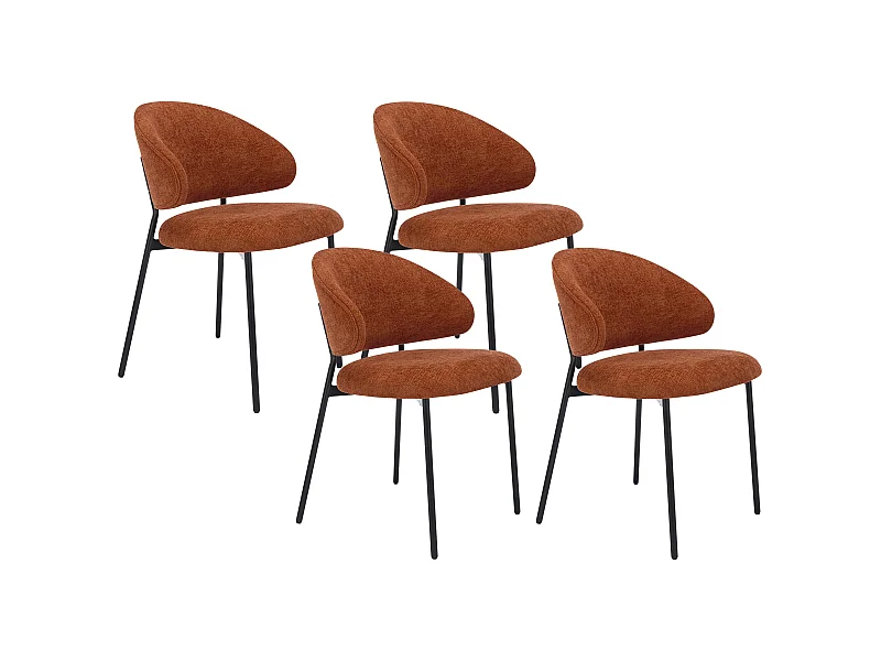 Zestaw 4 krzeseł z teksturowanej tkaniny i czarnego metalu - Terakota - VOSINIA