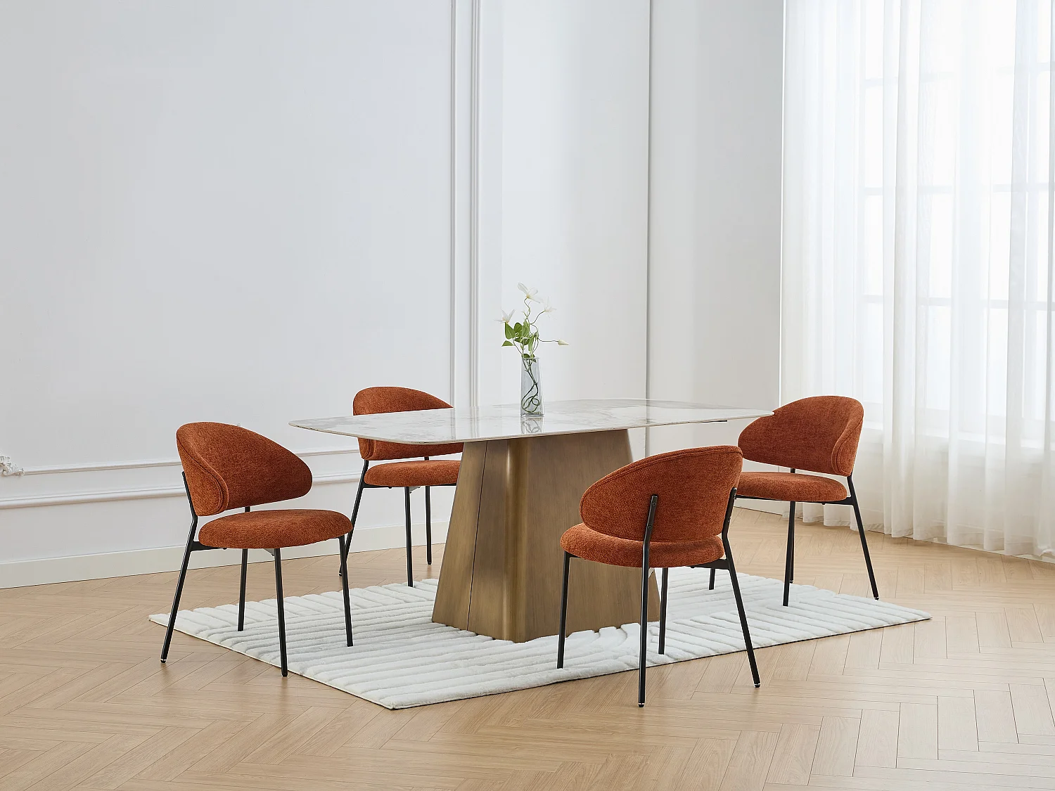 Lot de 4 chaises en tissu texturé et métal noir - Terracotta - VOSINIA