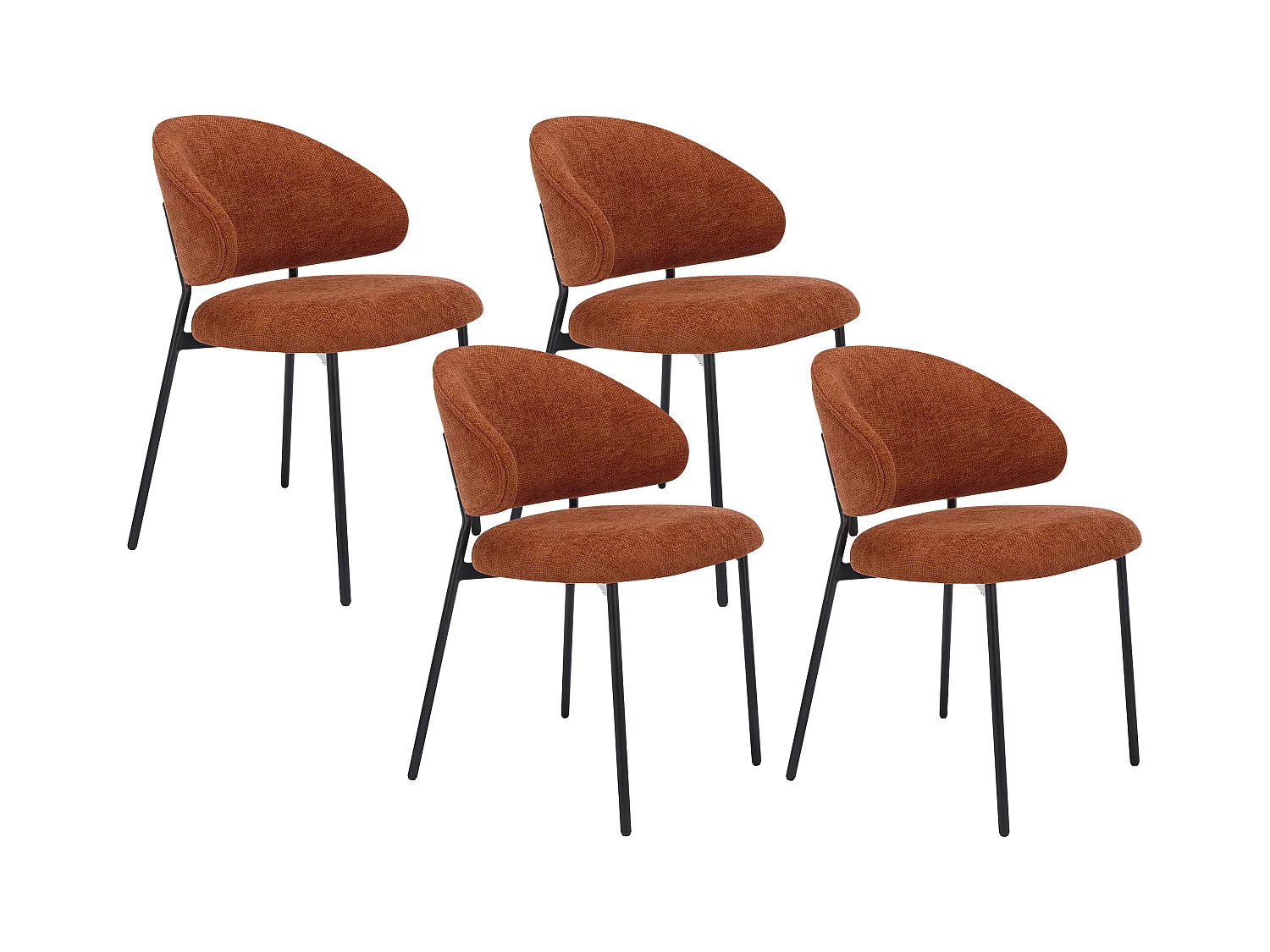 Stuhl 4er-Set - Strukturstoff & schwarzes Metall - Terracotta - VOSINIA