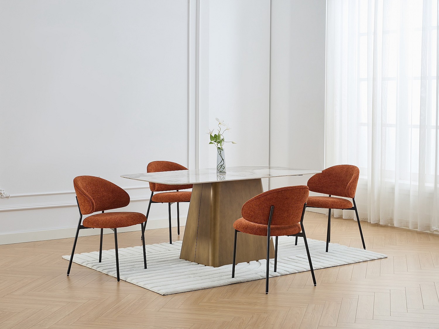 Vente-unique Stuhl 4er-Set - Strukturstoff & Schwarzes Metall - Terracotta - Vosinia