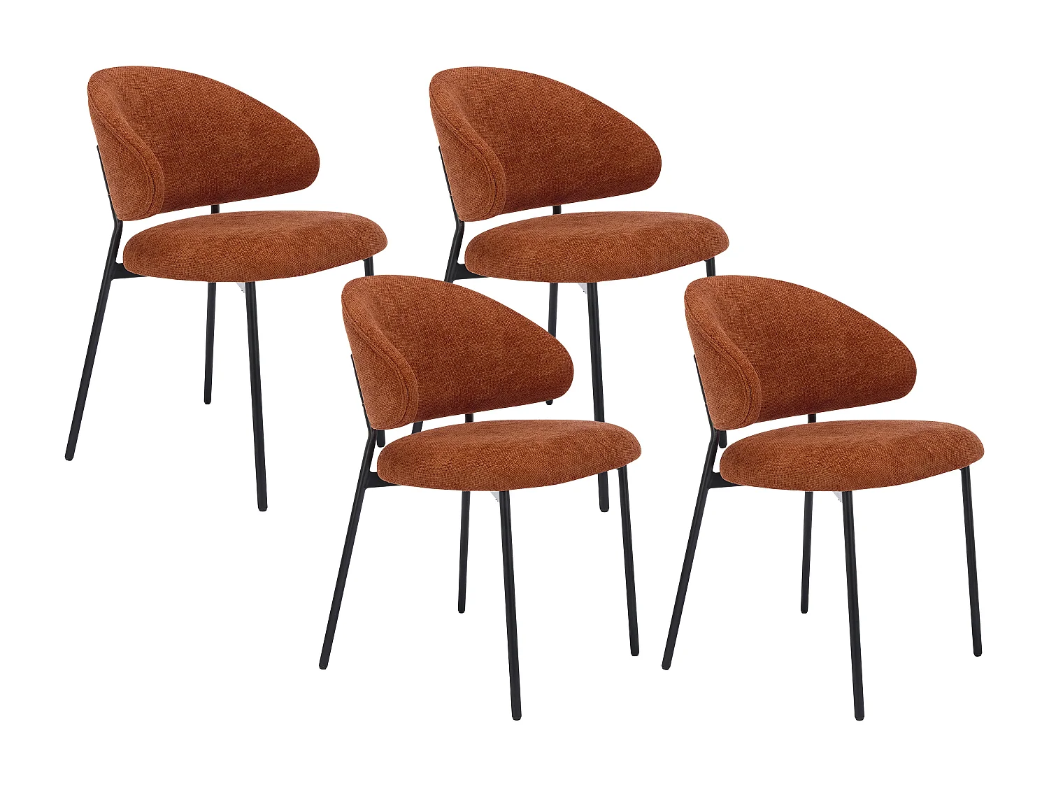 Lot de 4 chaises en tissu texturé et métal noir - Terracotta - VOSINIA