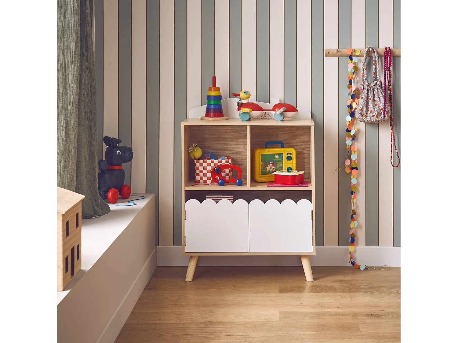 Libreria per bambini a 2 ripiani e 2 ante, bianco