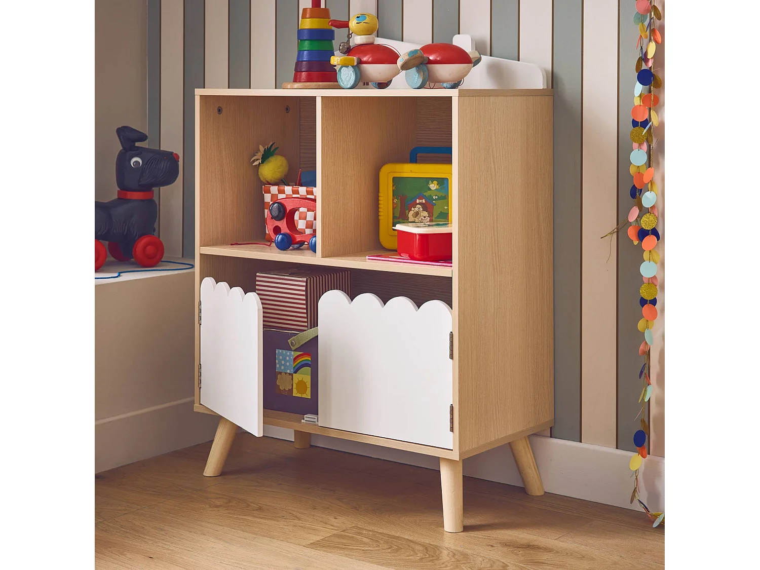 Libreria per bambini a 2 ripiani e 2 ante, bianco