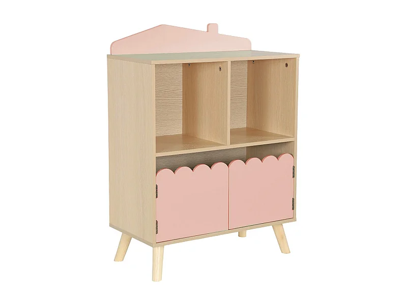 Librería infantil de 2 estantes y 2 puertas rosa