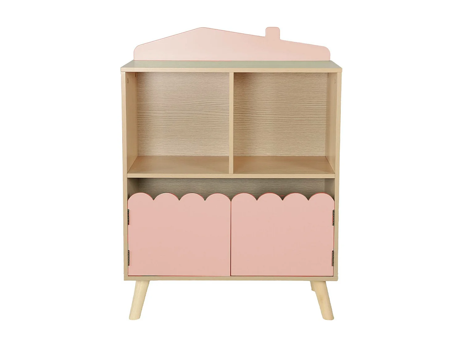 Bibliothèque enfant 2 étagères 2 portes. rose