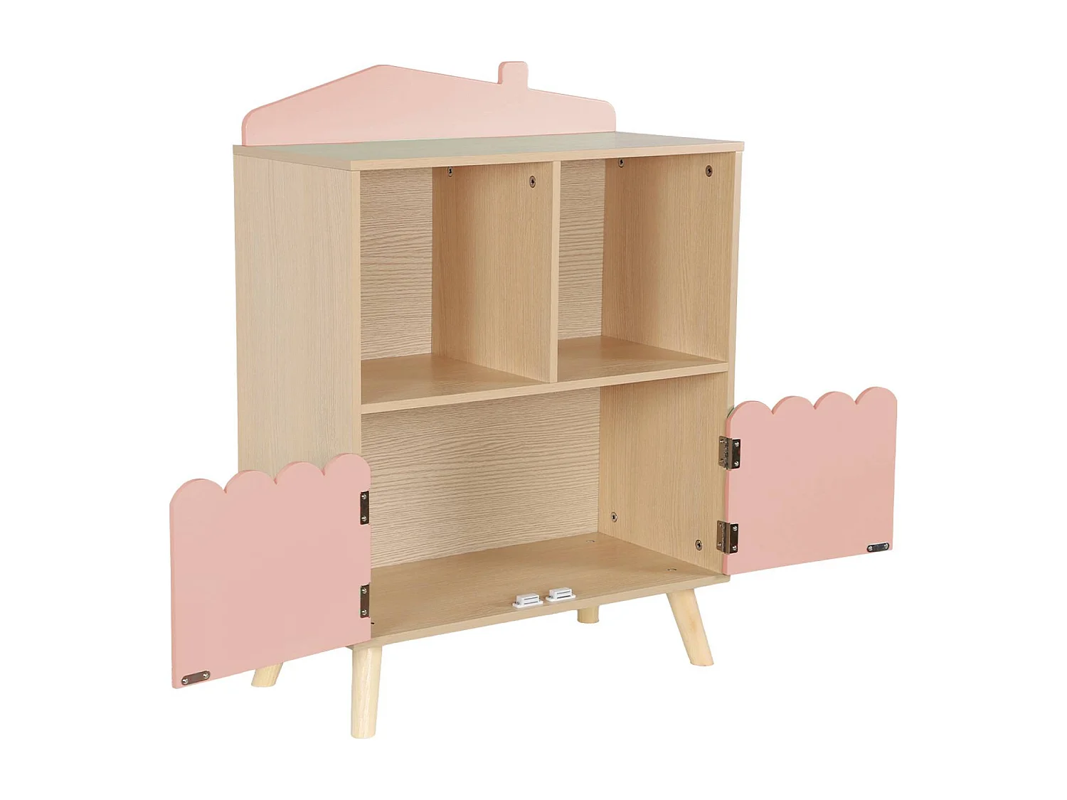 Bibliothèque enfant 2 étagères 2 portes. rose