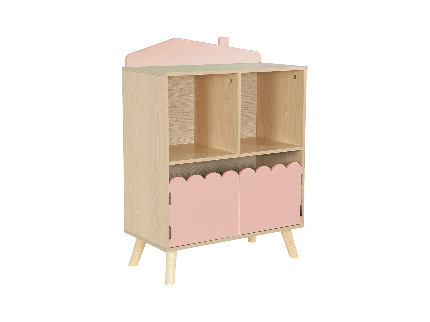 Bibliothèque enfant 2 étagères 2 portes. rose