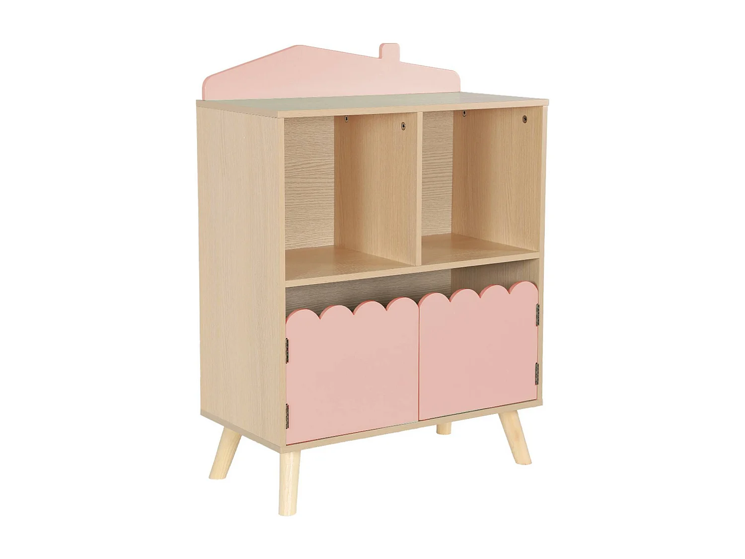 Bibliothèque enfant 2 étagères 2 portes. rose