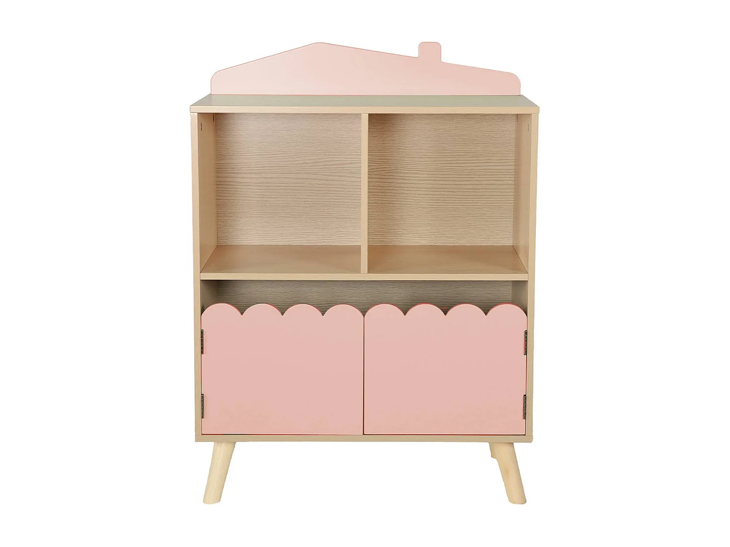 Bibliothèque enfant 2 étagères 2 portes. rose
