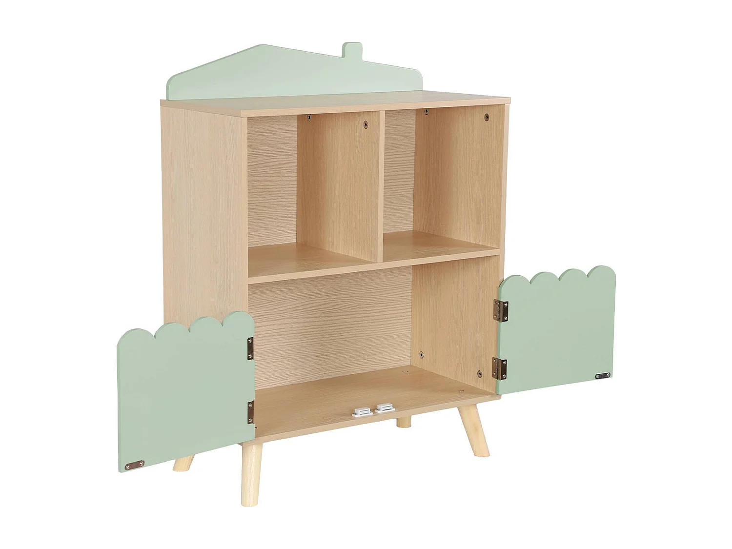 Bibliothèque enfant 2 étagères 2 portes. vert