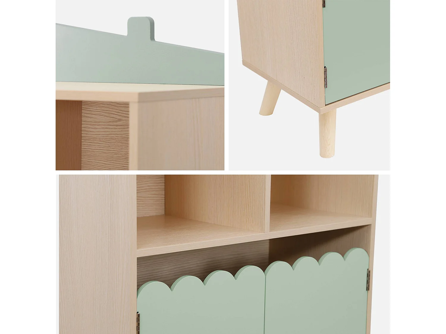 Bibliothèque enfant 2 étagères 2 portes. vert