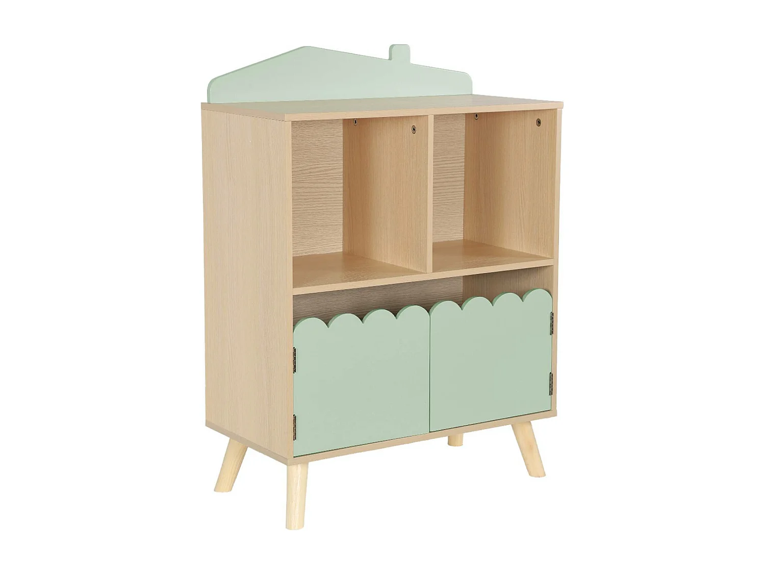 Bibliothèque enfant 2 étagères 2 portes. vert