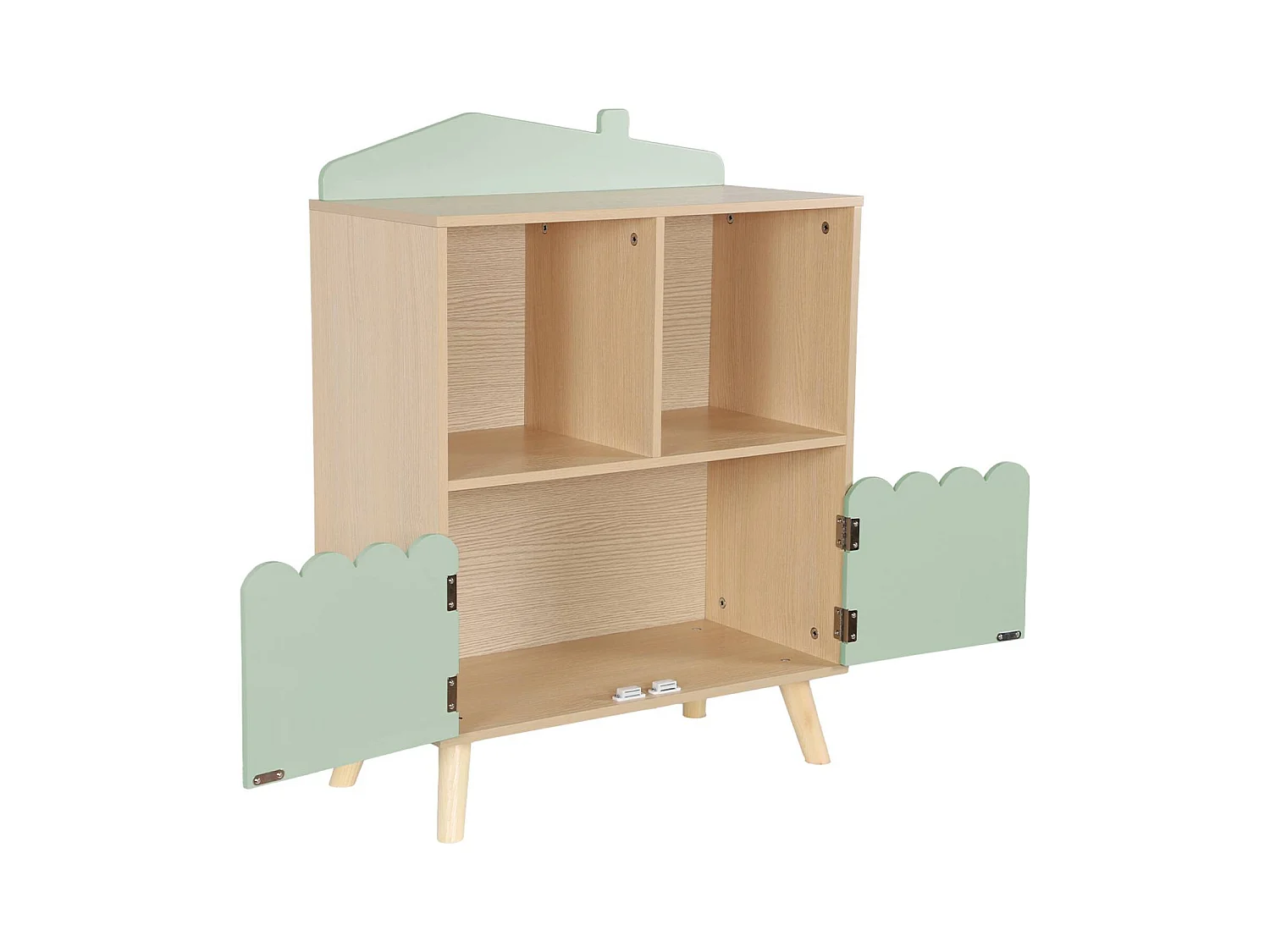 Bibliothèque enfant 2 étagères 2 portes. vert