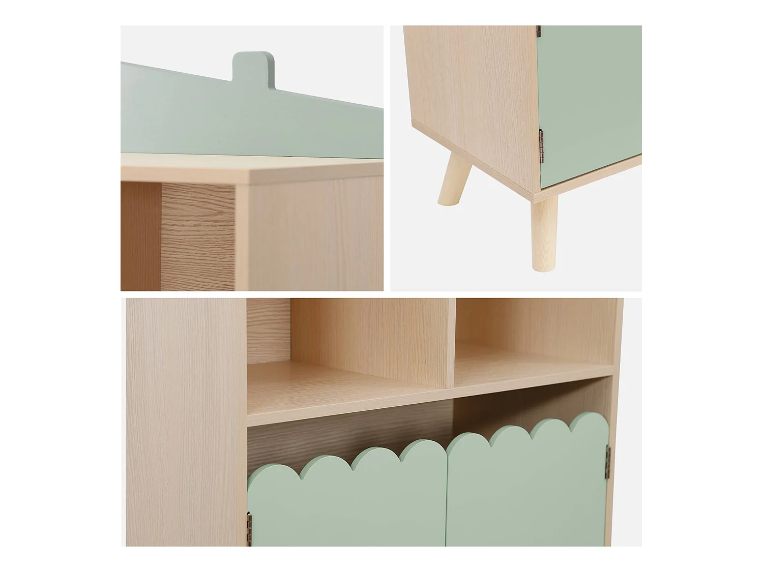 Bibliothèque enfant 2 étagères 2 portes. vert