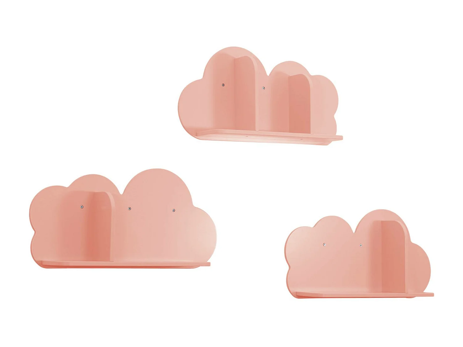 Mensole da parete nuvole per la cameretta dei bambini, set di 3, rosa