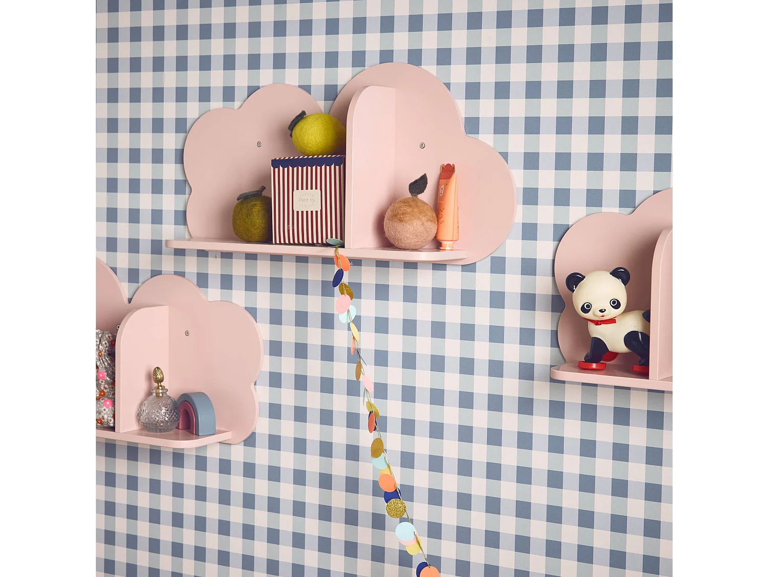Mensole da parete nuvole per la cameretta dei bambini, set di 3, rosa