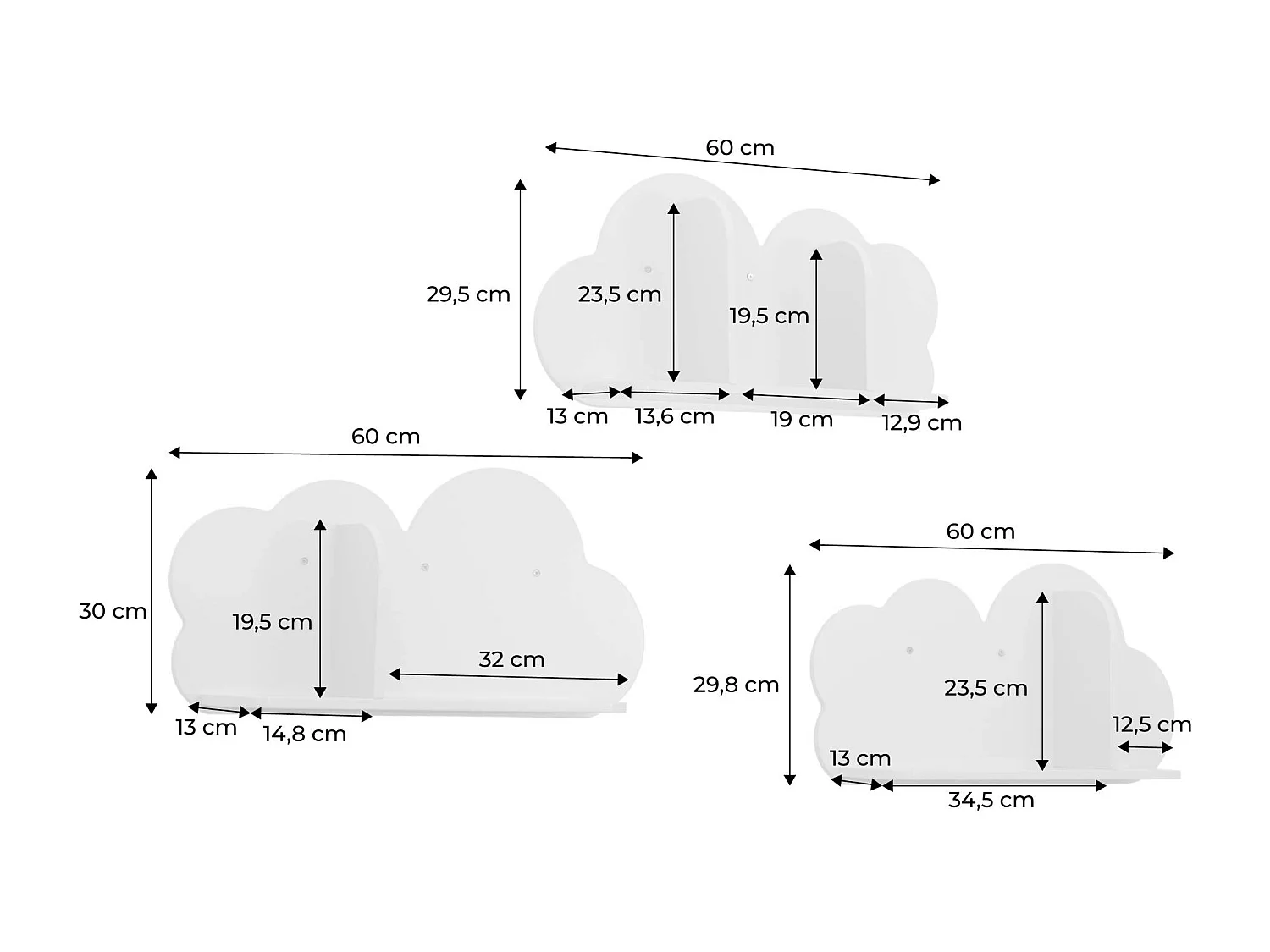 Lot de 3 étagères murales roses nuage pour chambre enfant