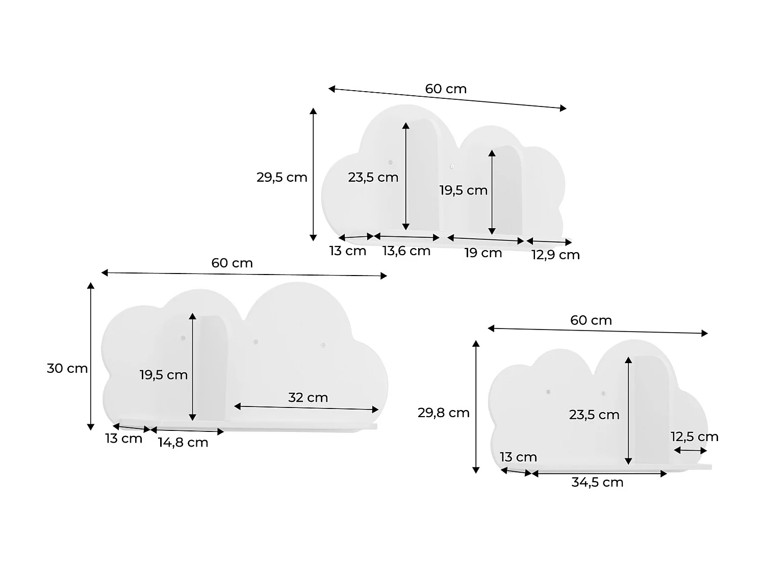 Lot de 3 étagères murales roses nuage pour chambre enfant