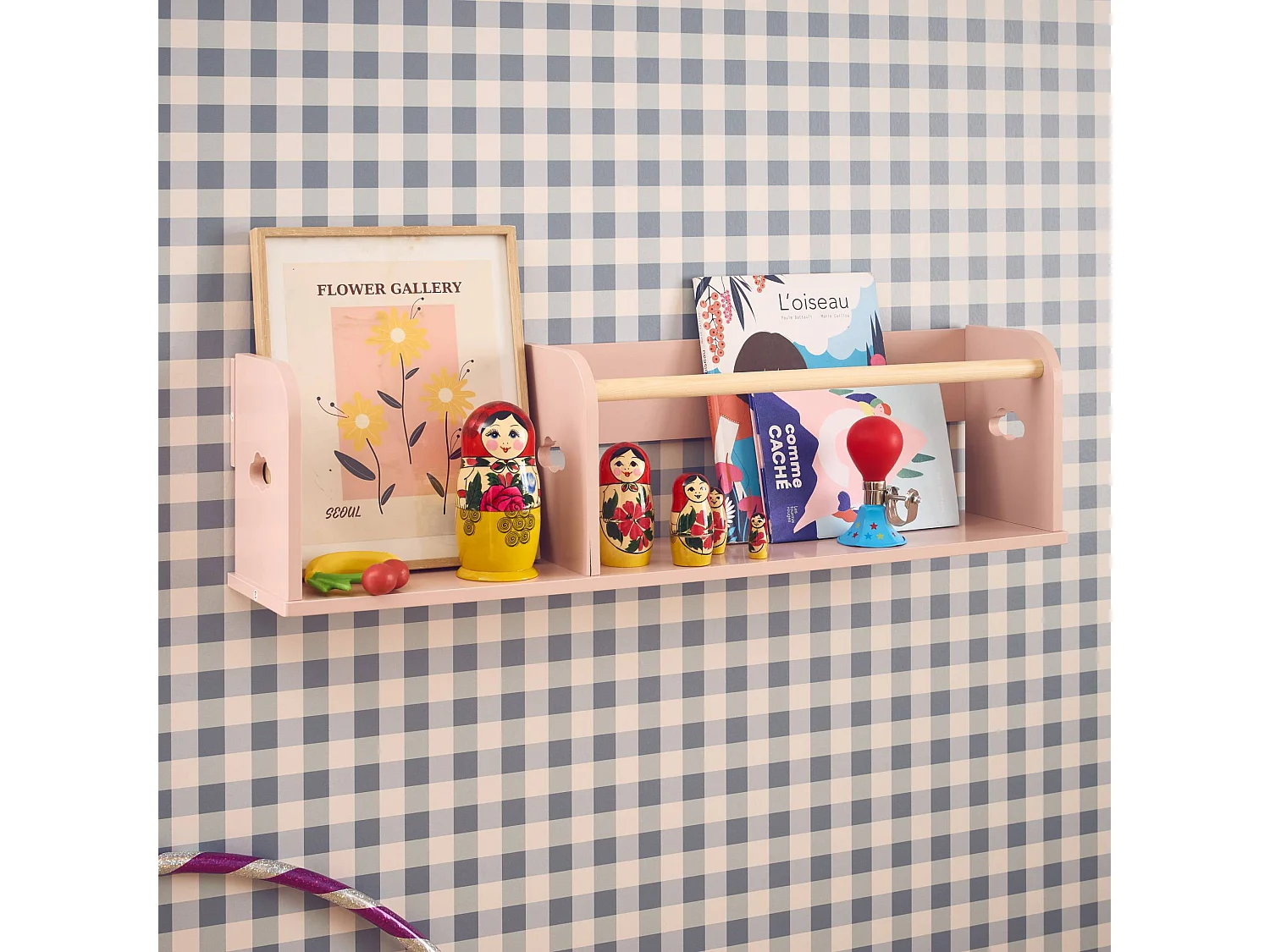 Estantería de pared para dormitorio infantil 80cm rosa