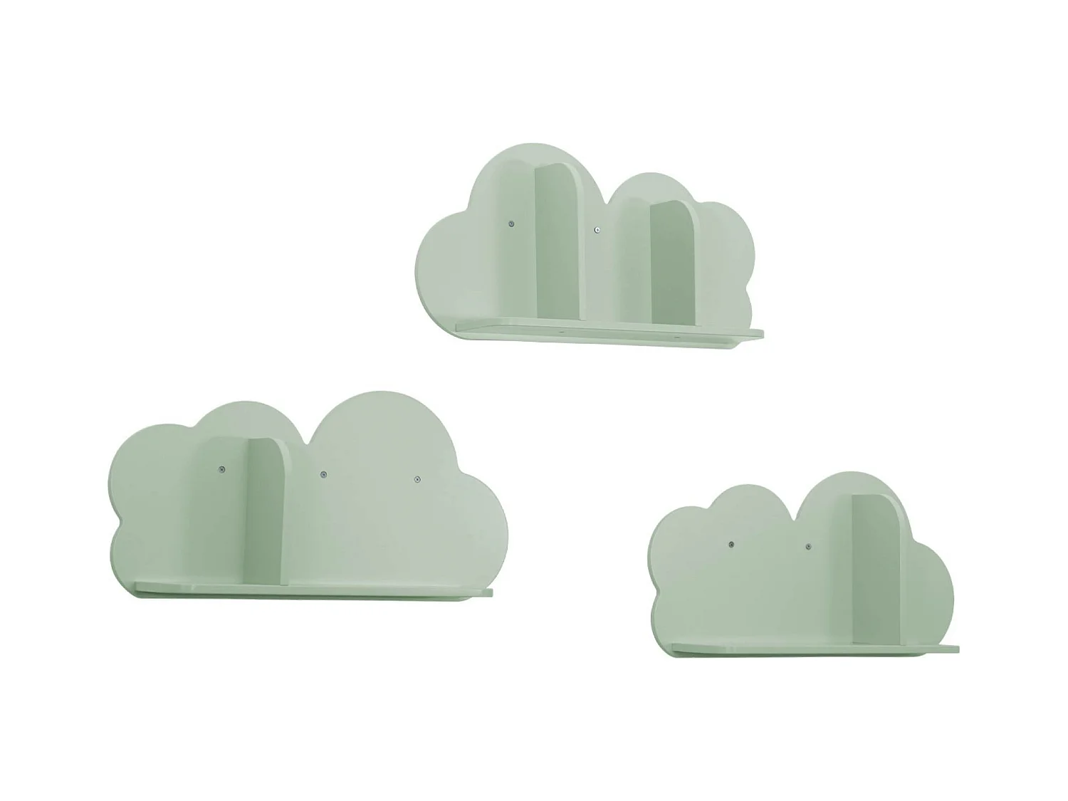 Mensole da parete nuvole per la cameretta dei bambini, set di 3, verde