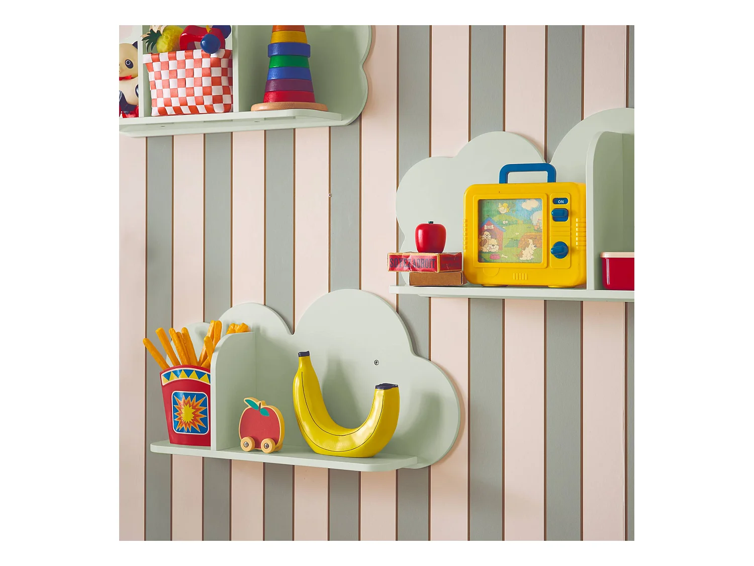 Mensole da parete nuvole per la cameretta dei bambini, set di 3, verde