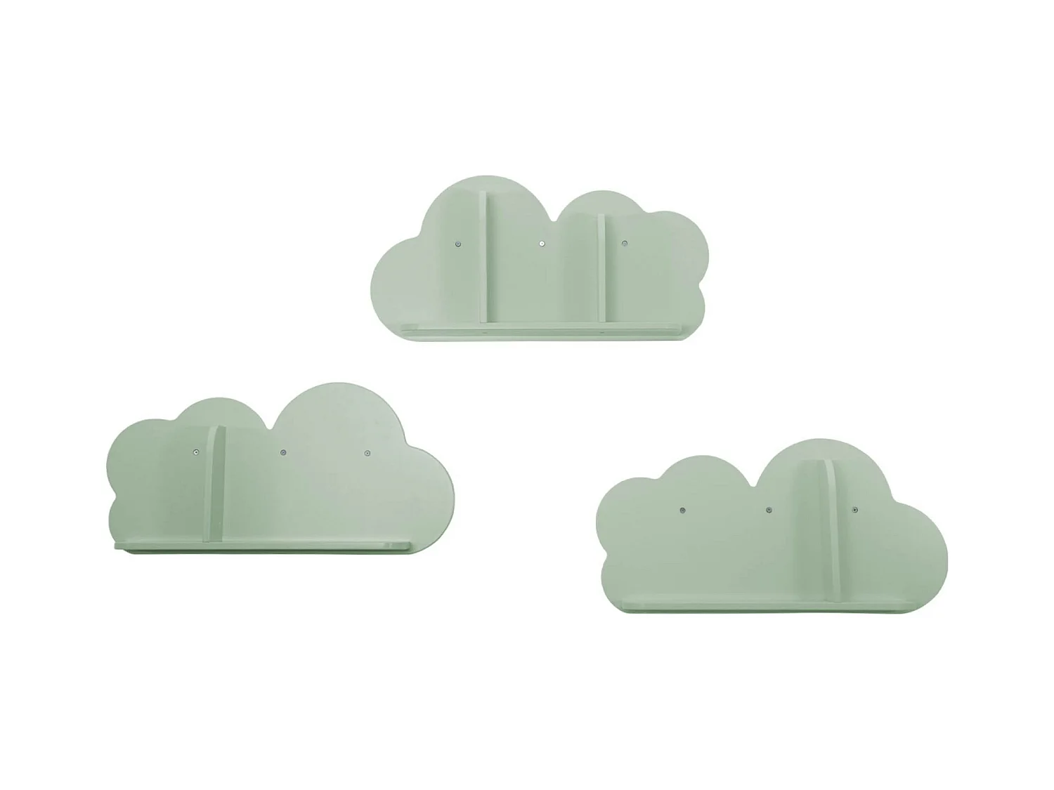 Mensole da parete nuvole per la cameretta dei bambini, set di 3, verde