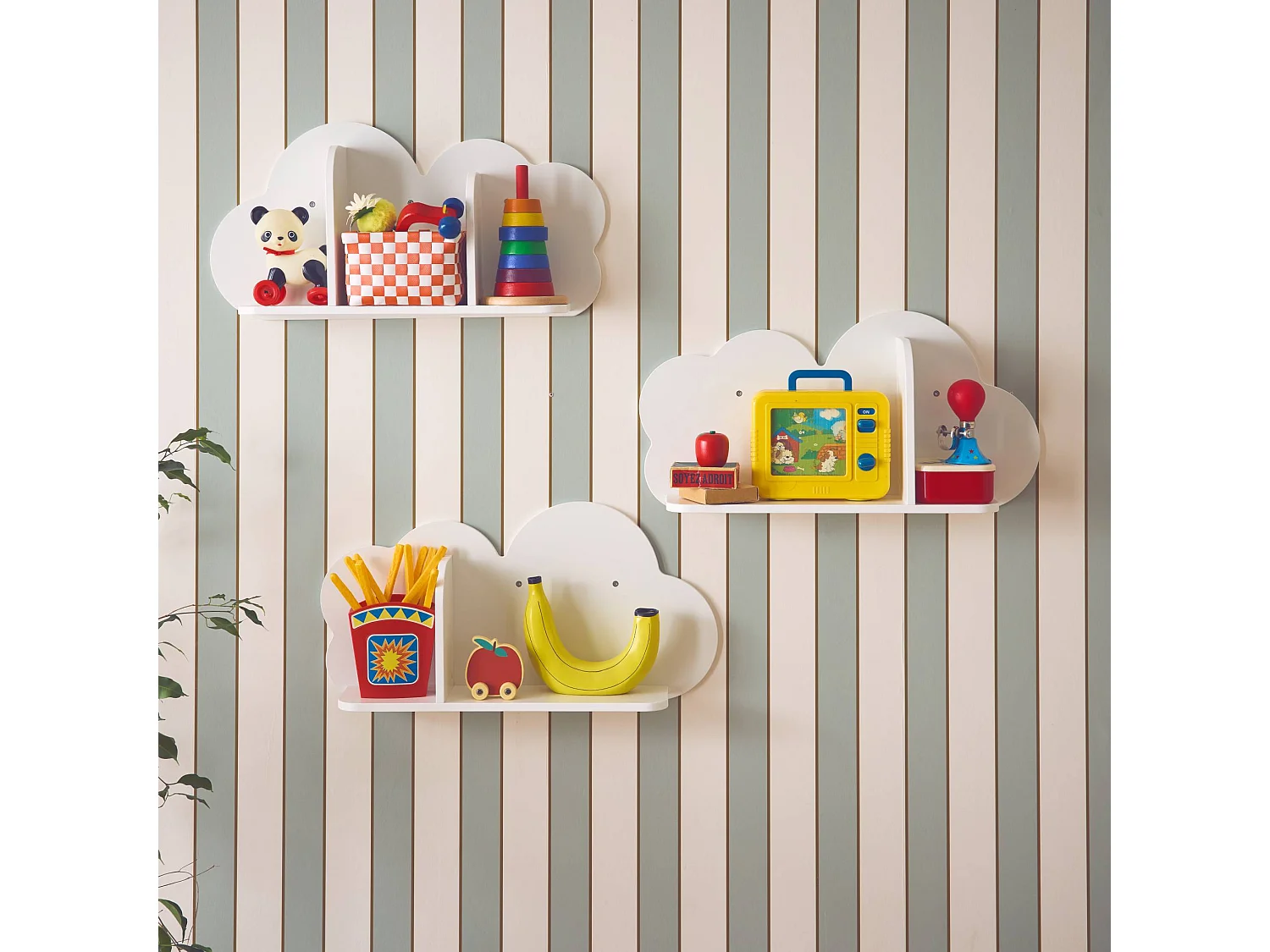 Estantería de pared nube para dormitorio infantil, set de 3 blanco