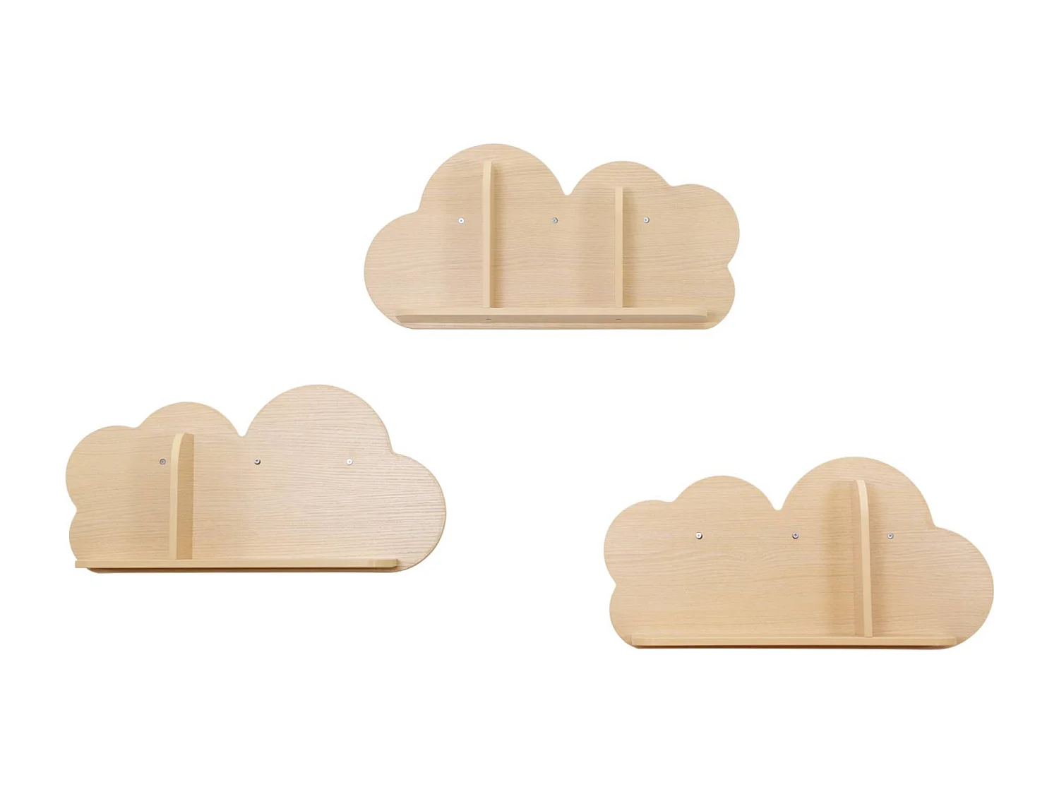 Estantería de pared nube para dormitorio infantil, set de 3 natural