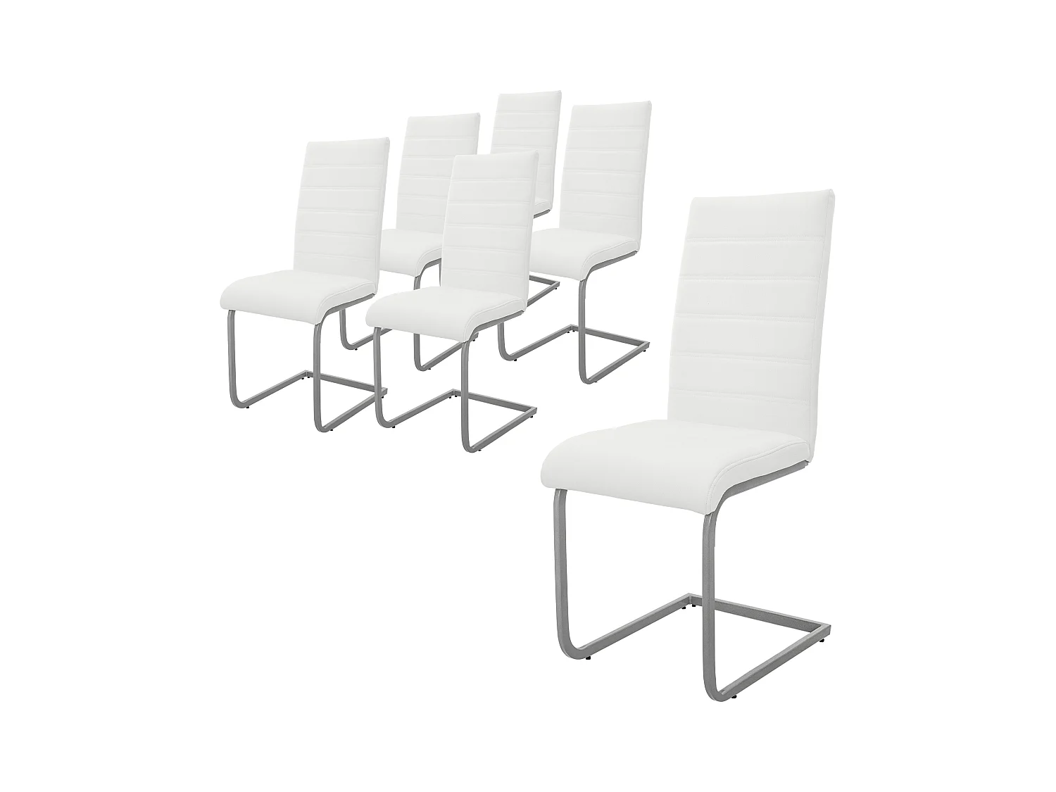 Lot de 6 chaise de salle à manger à piétement haut dossier blanc en simili/métal