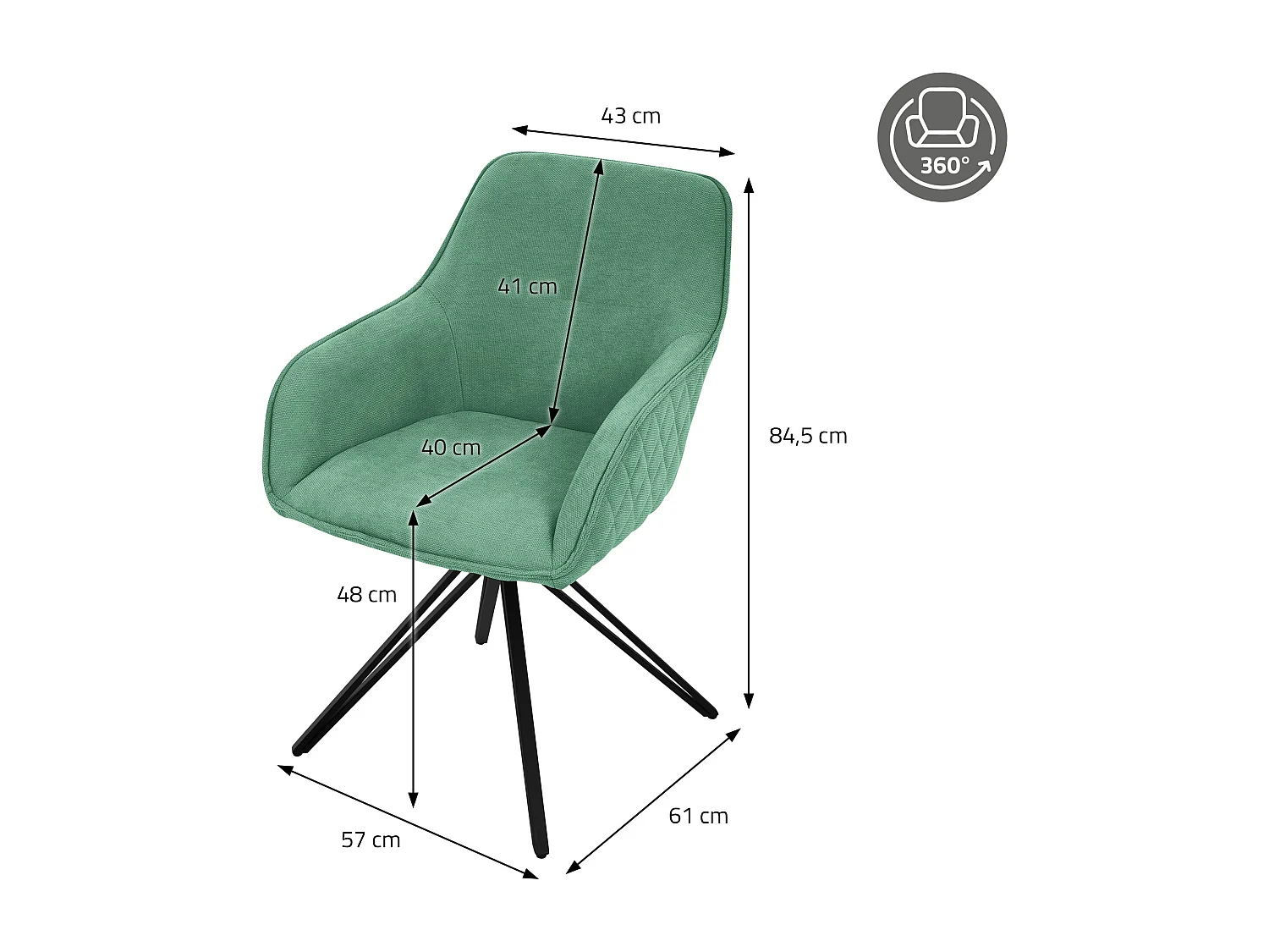 Silla giratoria Silla de comedor Sillón Giratorio 360 grados Silla de salón Verd