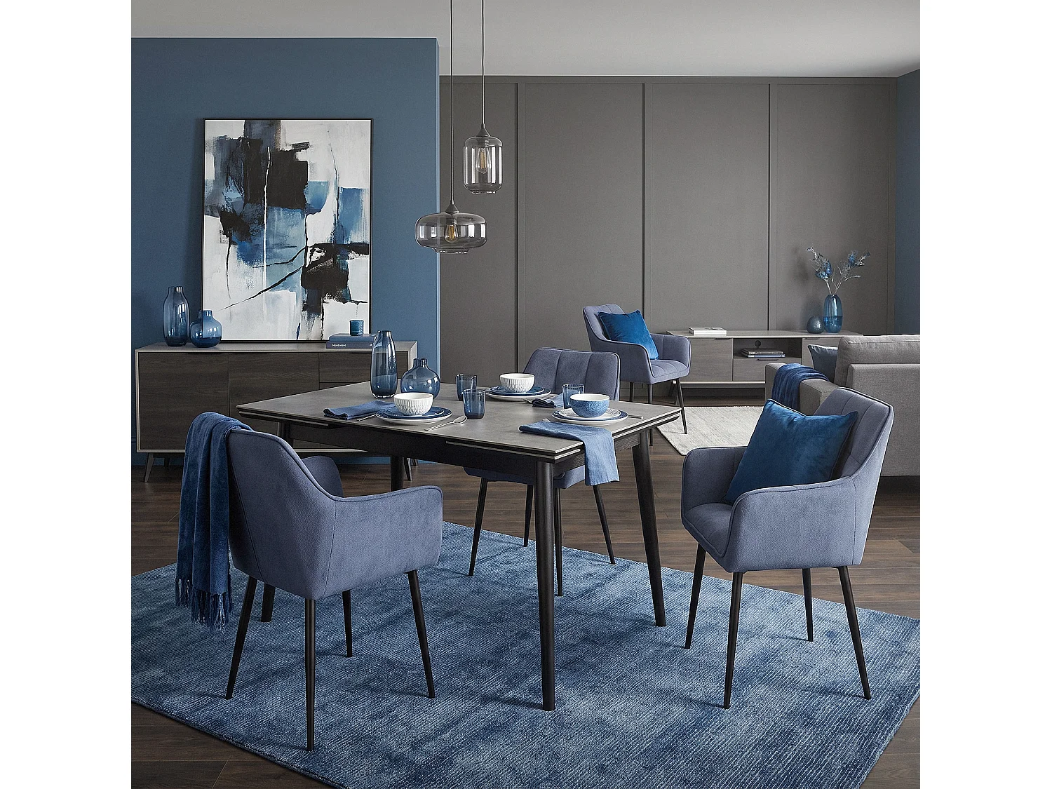 Lot de 6 chaises de salle à manger pétrole dossier et accoudoirs ergonomiques assise rembourrée en tissu éponge piètement en métal design moderne