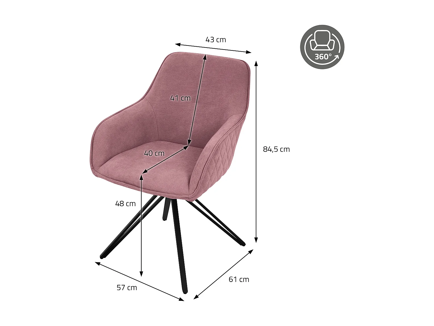 Silla giratoria Silla de comedor Sillón 360 grados giratorio Silla de salón Rosa