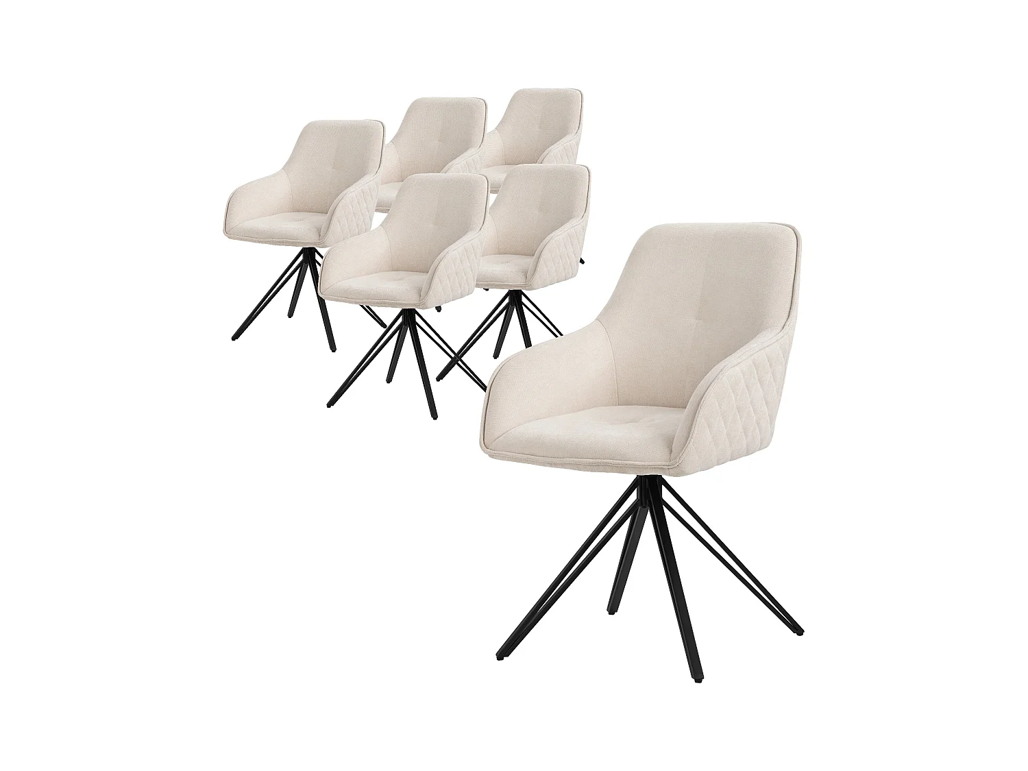 ML-Design Chaise de salle à manger pivotante, set de 6, textile tissé, crème, chaise de salon avec accoudoirs/dossier, chaise pivotante 360°, chaise rembourrée avec pieds métalliques, fauteuil ergonomique, chaise de cuisine lounge