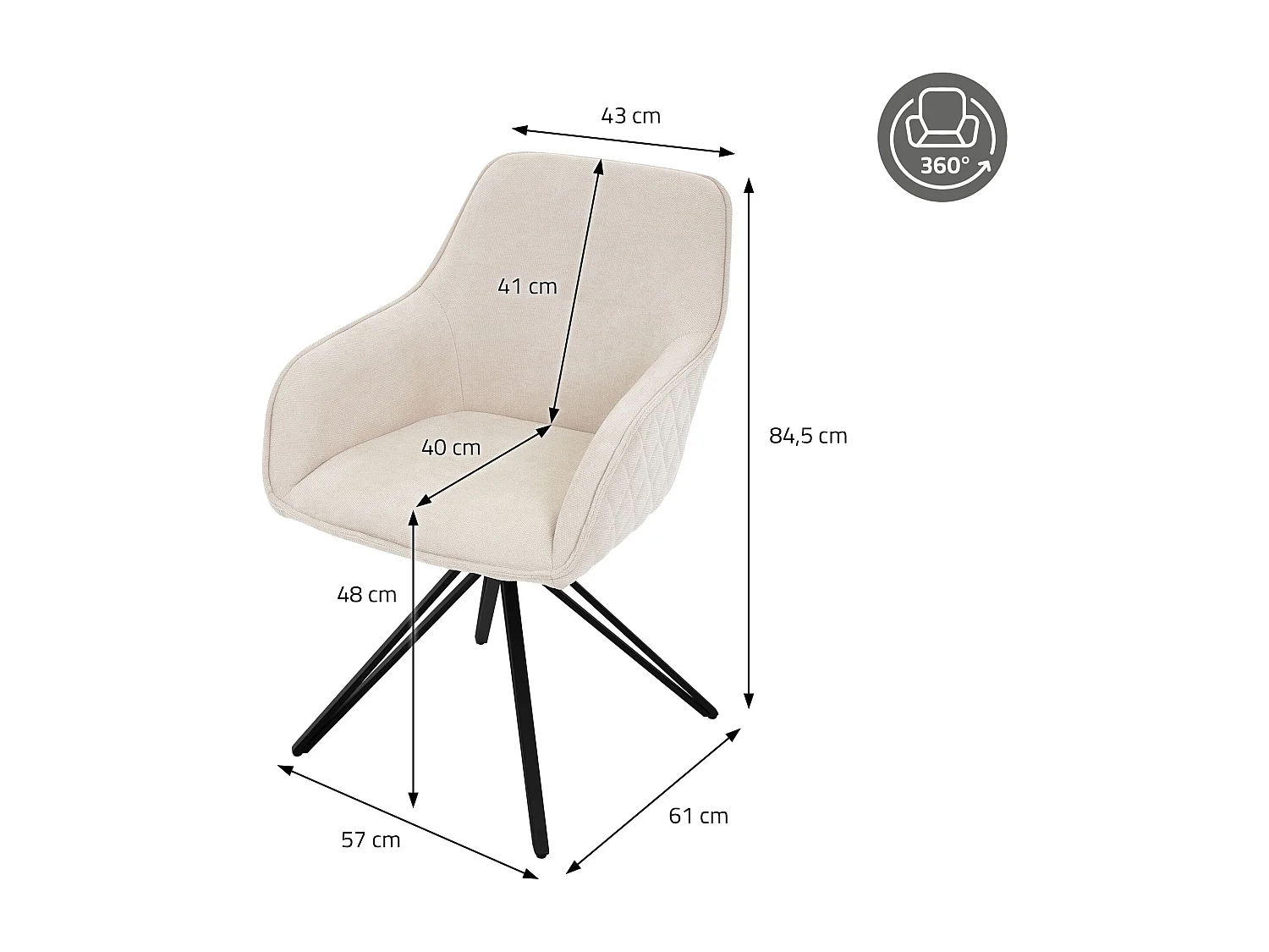 Silla giratoria Silla de comedor Sillón Giratorio 360 grados Silla de salón Crem