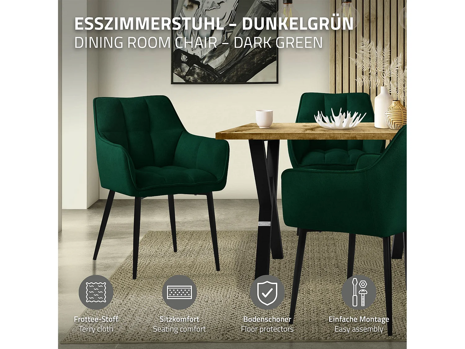 Lot de 2 chaises de salle à manger vieux rose assise et dossier rembourrés en éponge tissu polyester ergonomique pieds noir en acier design élégant