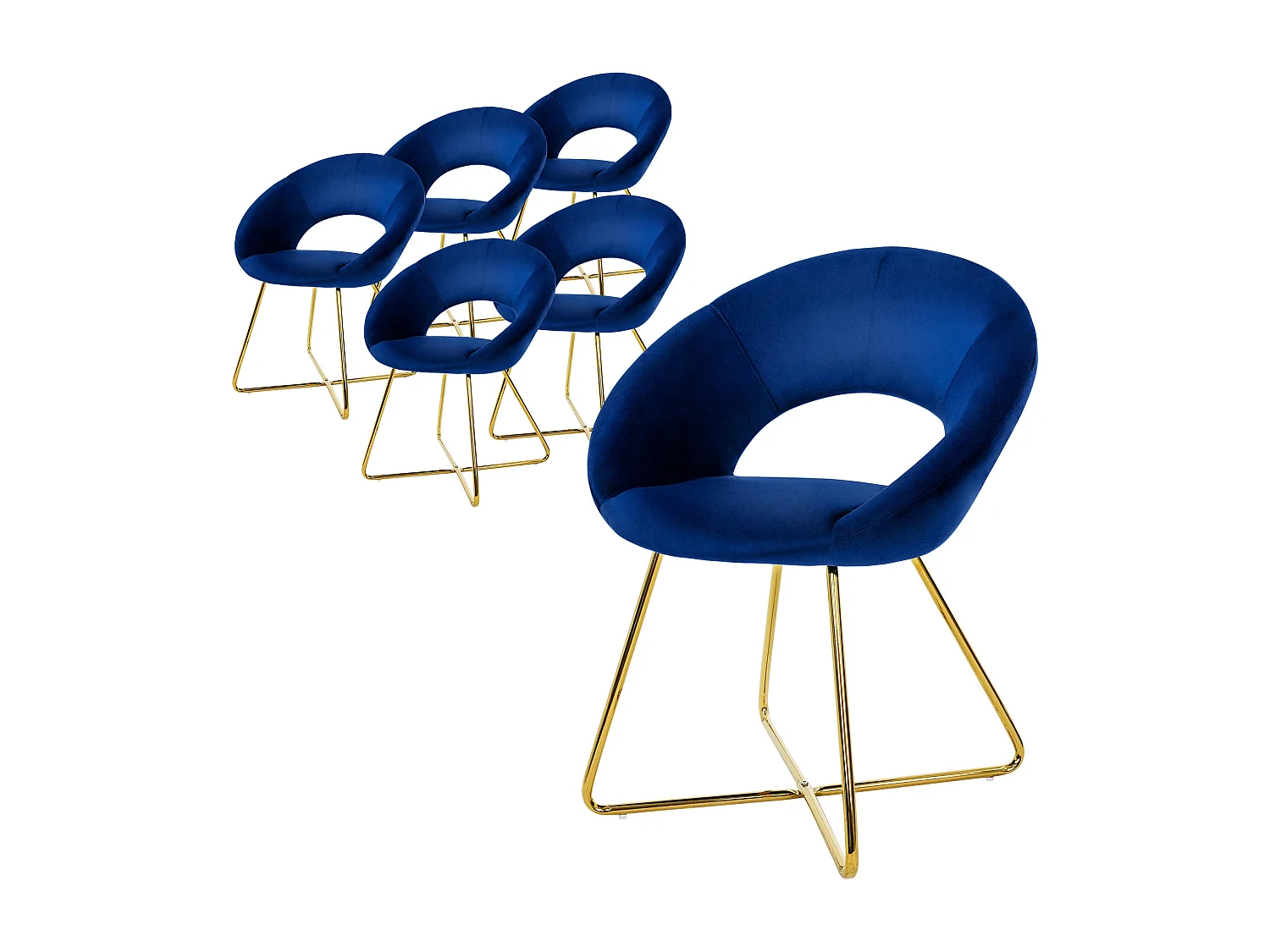 Set 2 sedie sala da pranzo poltroncine sedile schienale imbottito velluto blu